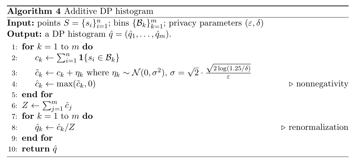 Algorithm 4: Additive DP histogram
